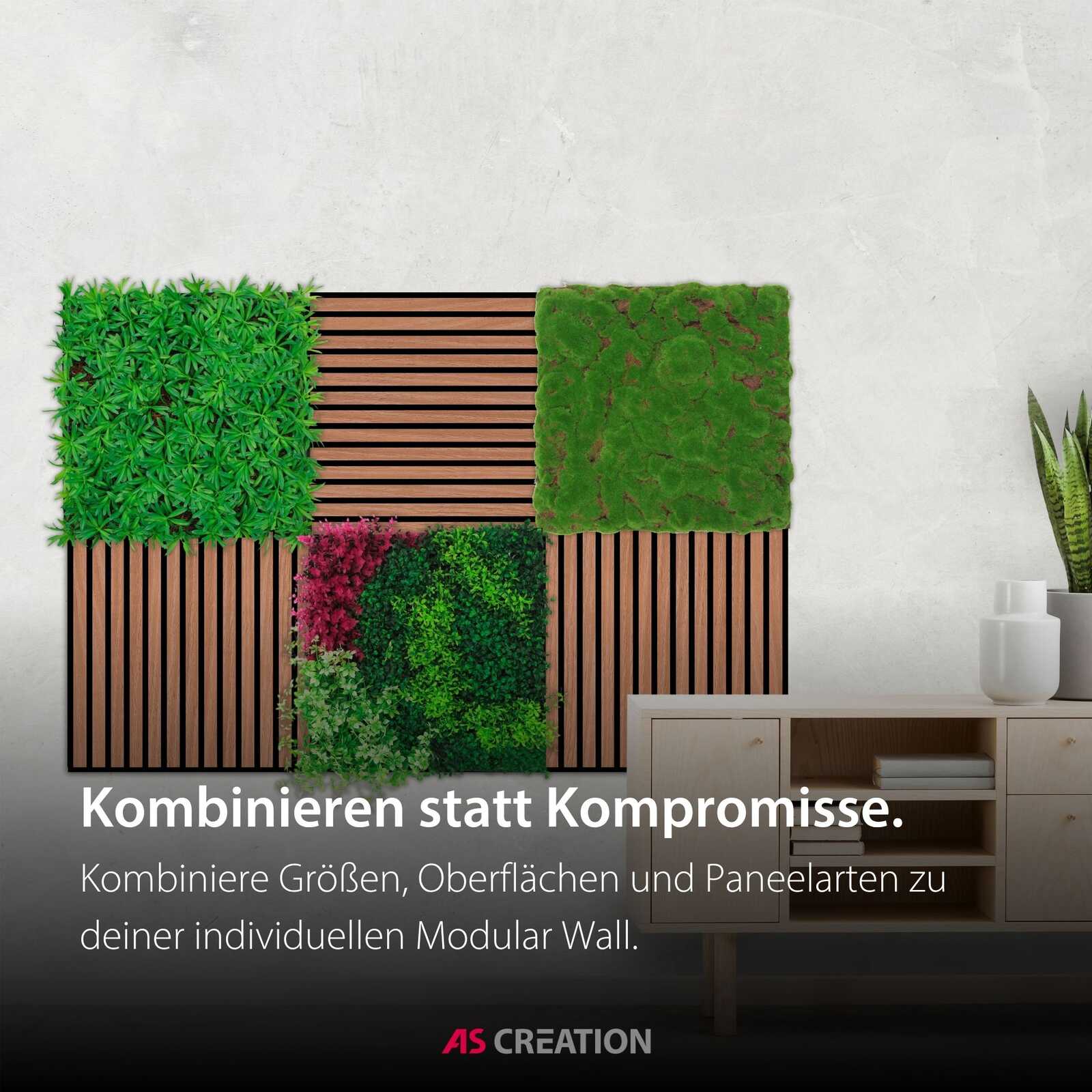 modular wall, grüne wand, Holzpaneele, Innenraumpflanze, lebende wand