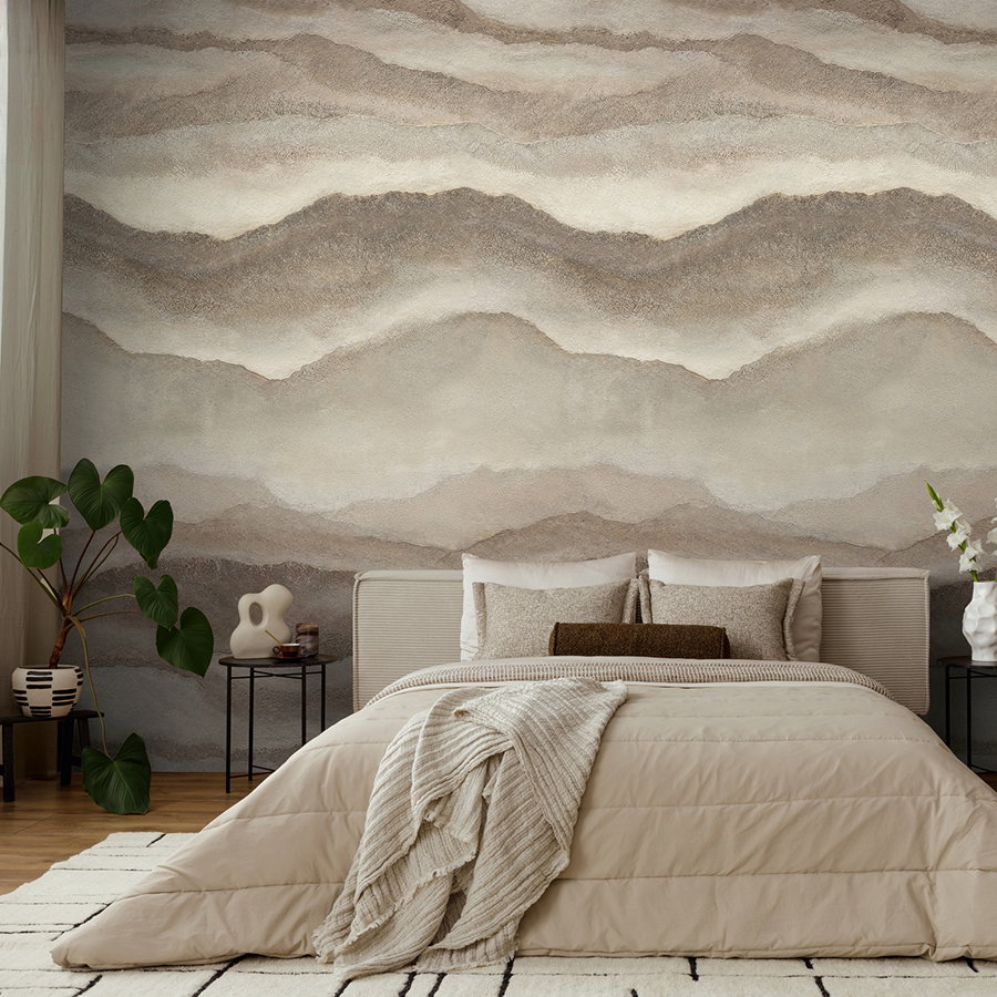 Bettenkopfteil, Bettdecke, Beige Farbtöne, Wanddesign, Kissen