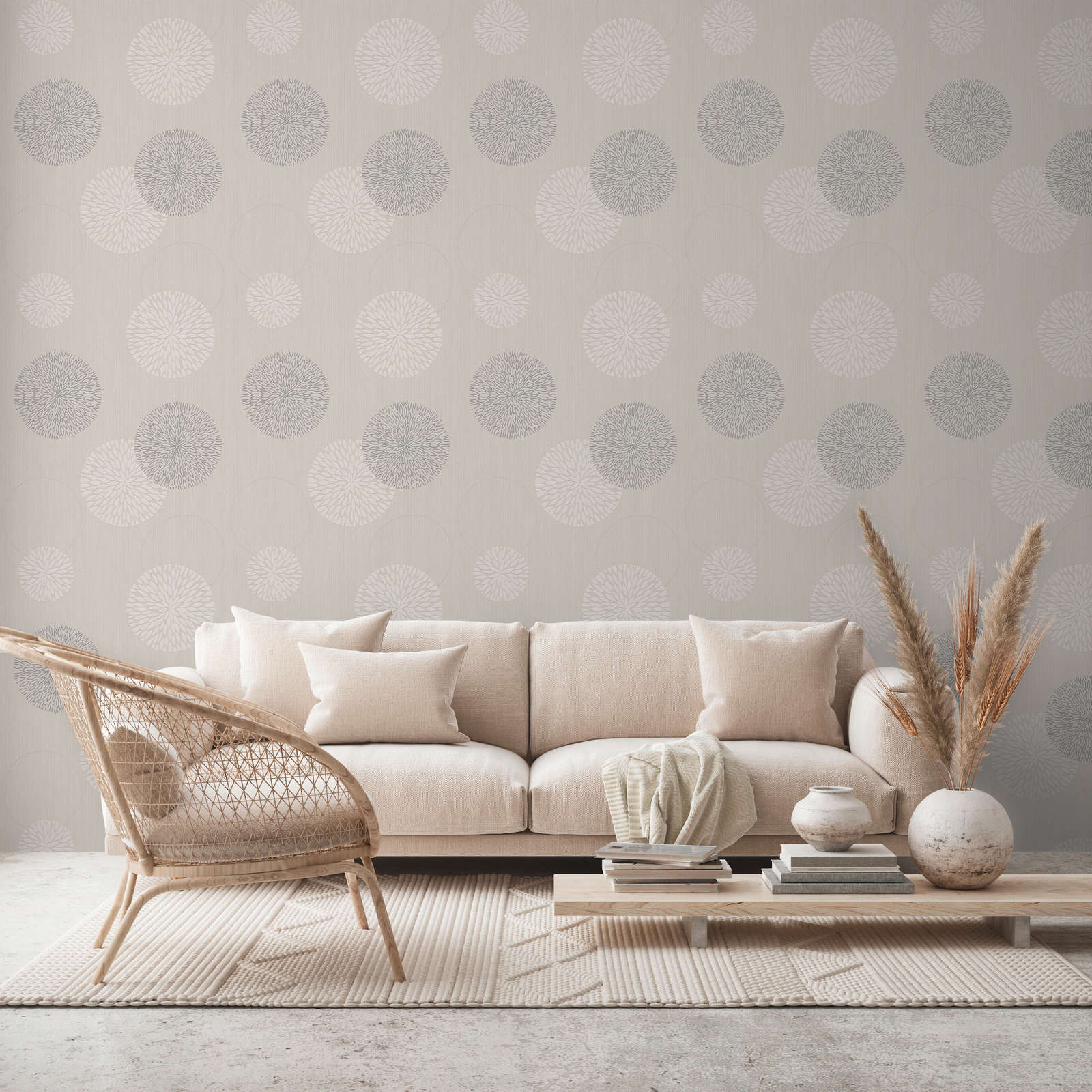 Vliestapete abstraktes Blumen Design – Beige, Metallic