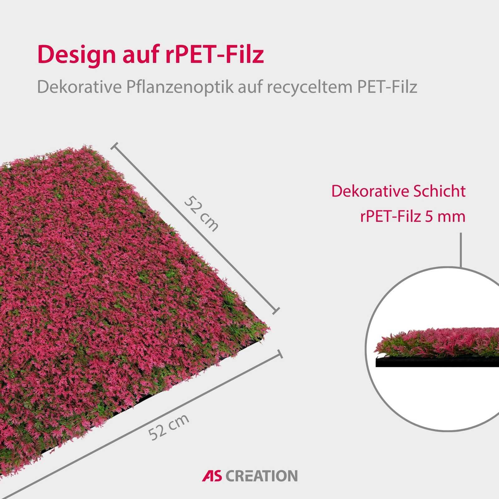 Kunstpflanze, Dekorpflanze, rPET-Filz, Filzmatte, Pinkgrüne Pflanzendecke