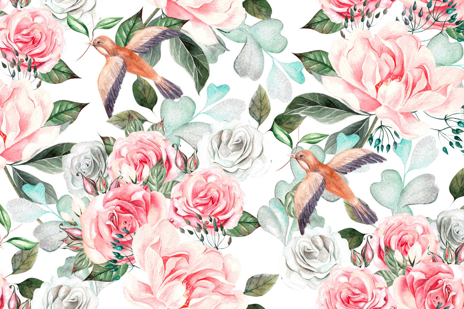             Vintage Leinwand mit Blumen & Vögeln – 0,90 m x 0,60 m
        