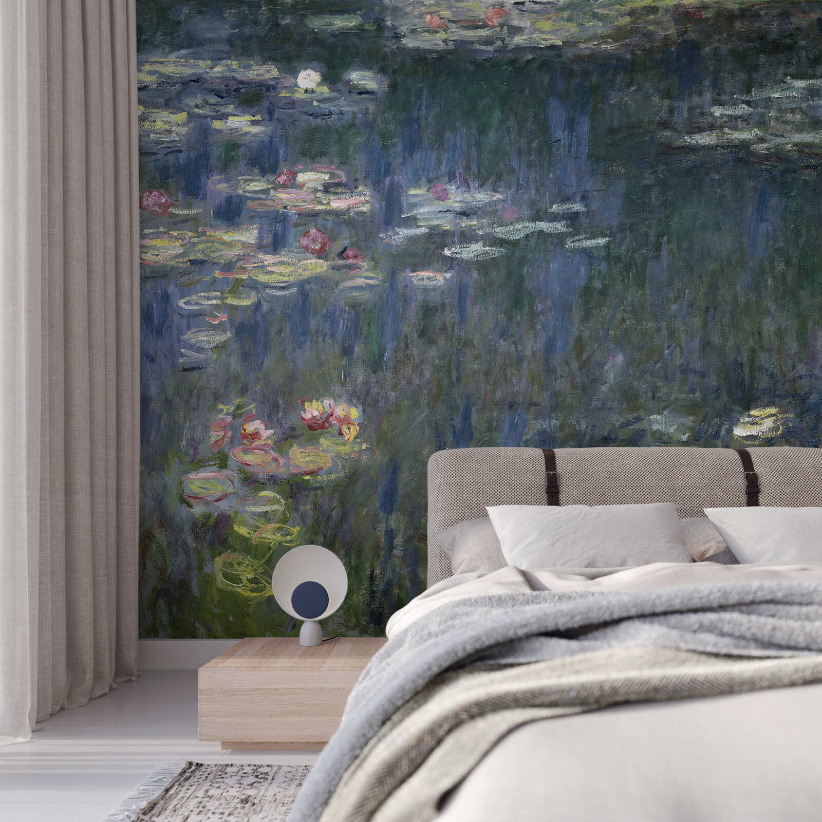 Wandtapete, Seenlandschaft, Nachtwäsche, Bettkopfteil, Nachttischlampe