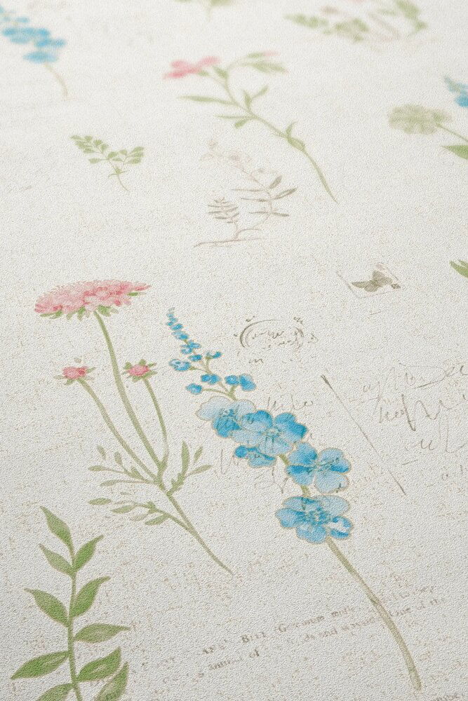             Landhaus Tapete mit Blumenmuster und Used Look – Creme
        