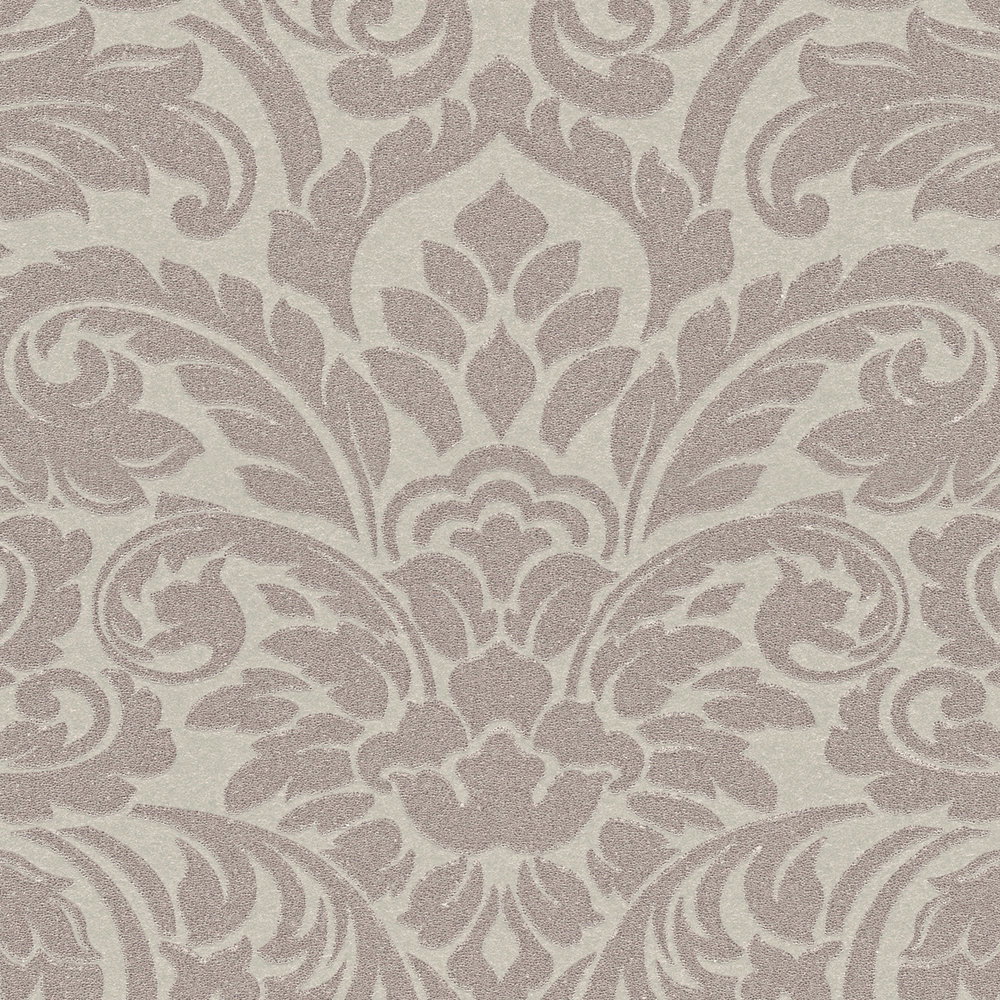             Detailreiche Ornament-Tapete mit faszinierendem Lichtspiel durch Glasperlen – Creme, Rosa
        