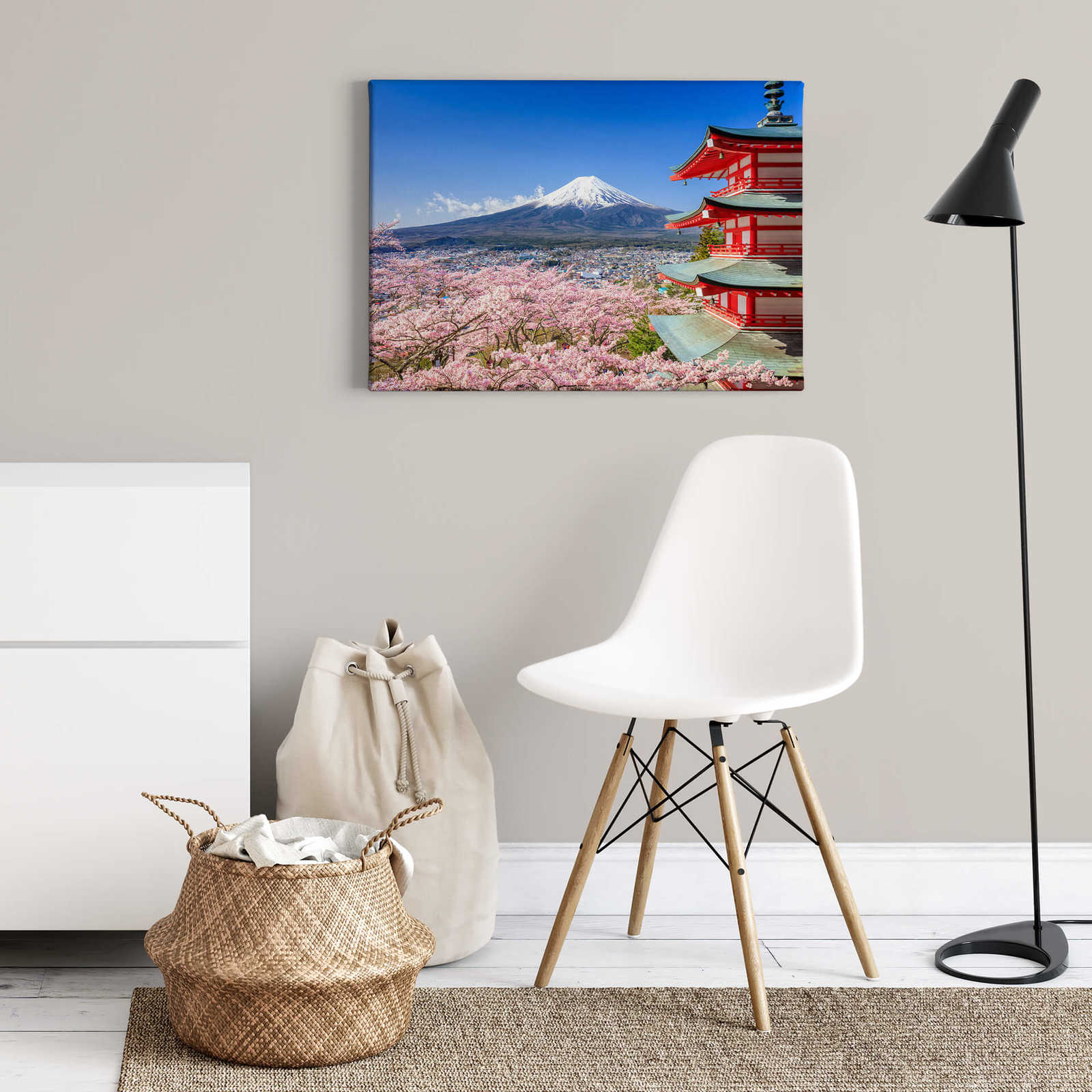             Fujiyama Leinwandbild mit Kirschblüten & Pagode – 0,70 m x 0,50 m
        
