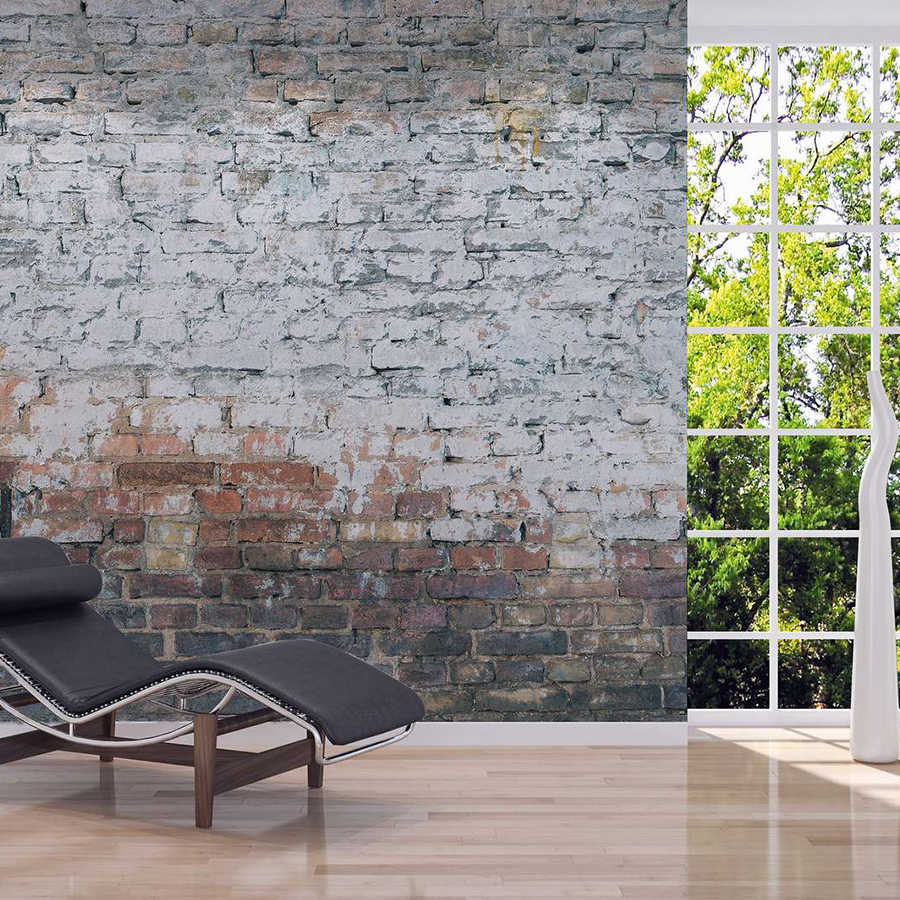 bricked wall, exposed brick, lounge chair, modern interior, wood floor