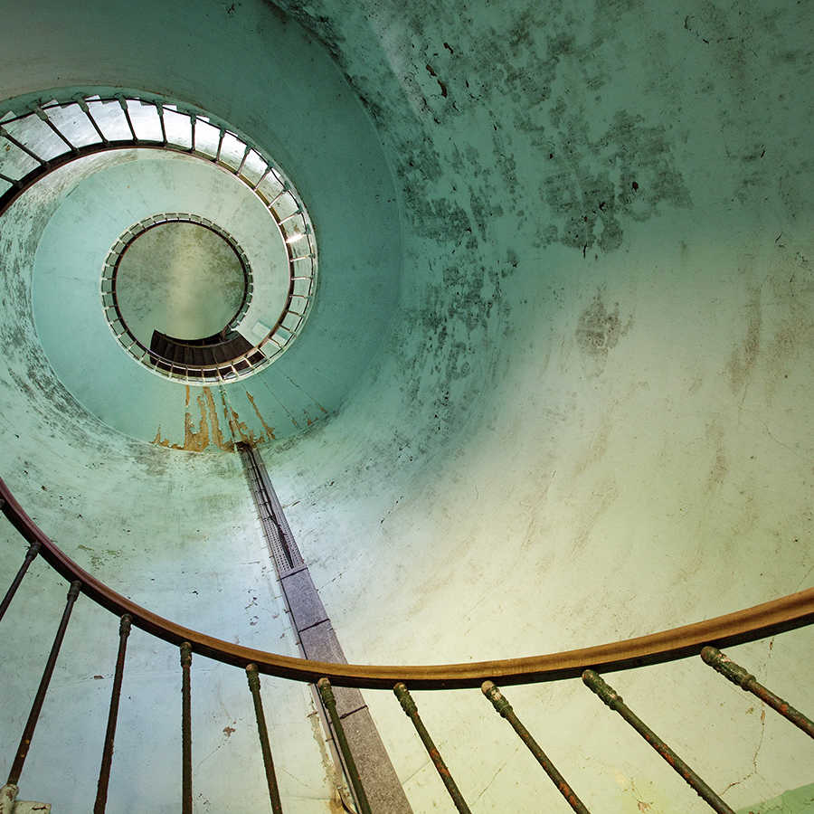spiral staircase, round tower, grüne wand, Rost, Metallgeländer