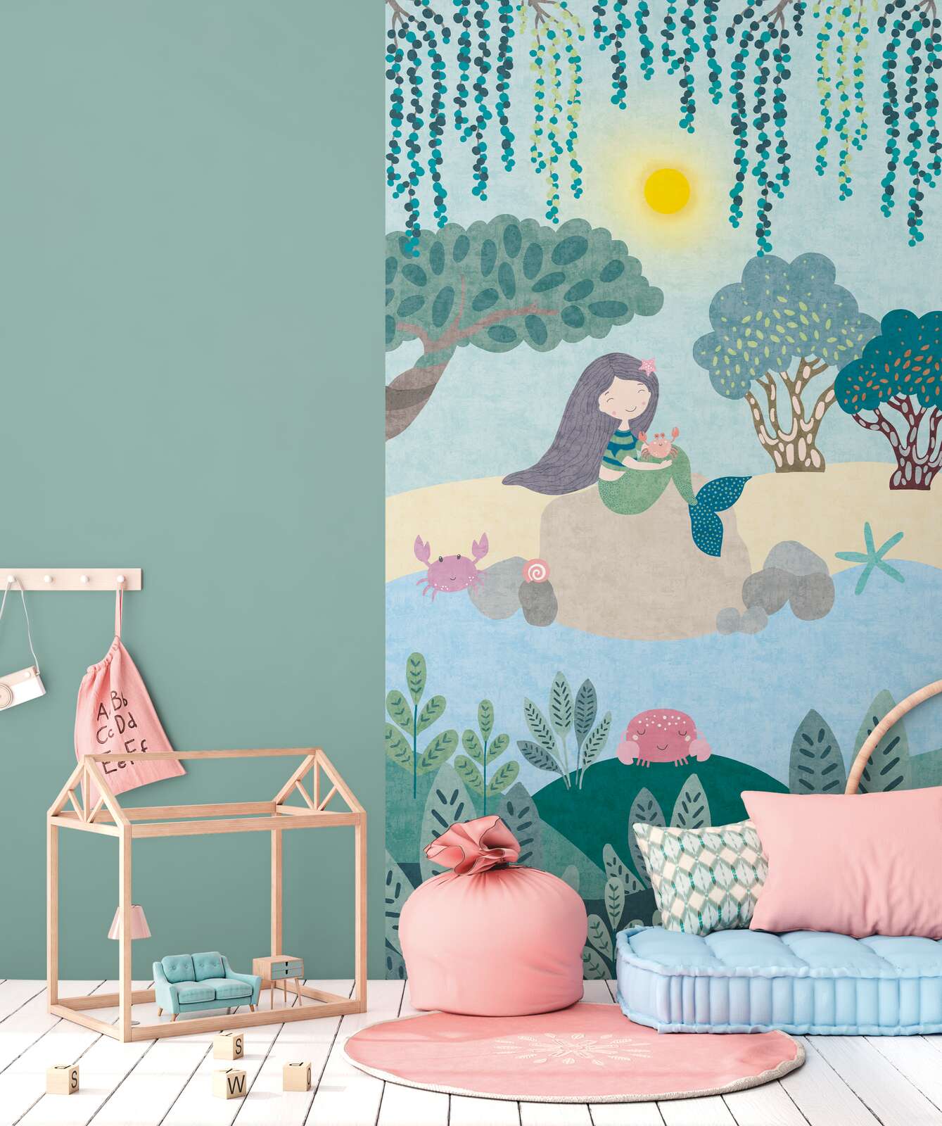             Meerjungfrauenparadies Vliestapeten Panel 159cm Breite x 280cm Höhe – Fantasievoller Ozean-Look, glatte Oberfläche – Bunt
        