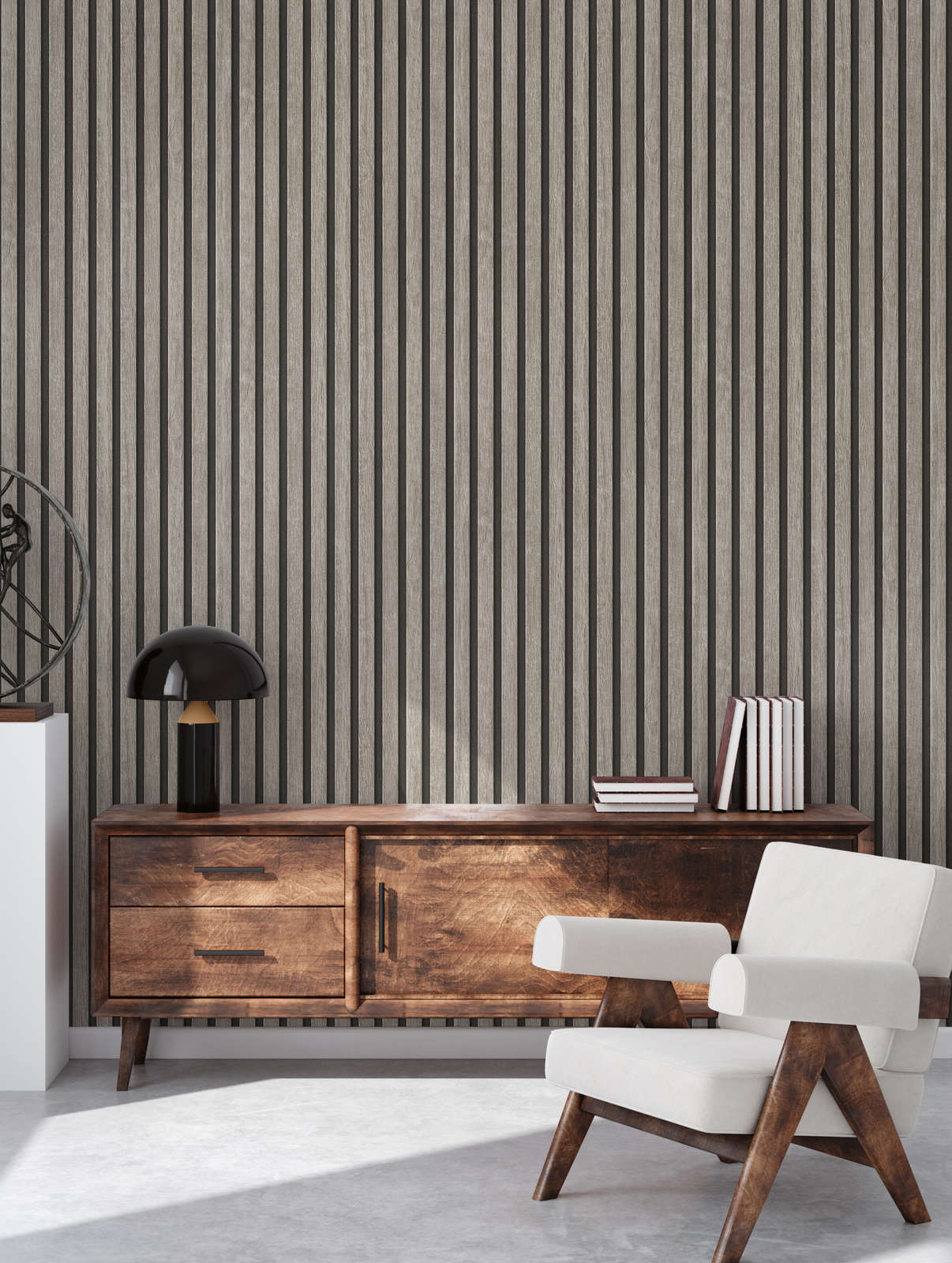             Wood panel wallpaper with fine structure - grey, black
        