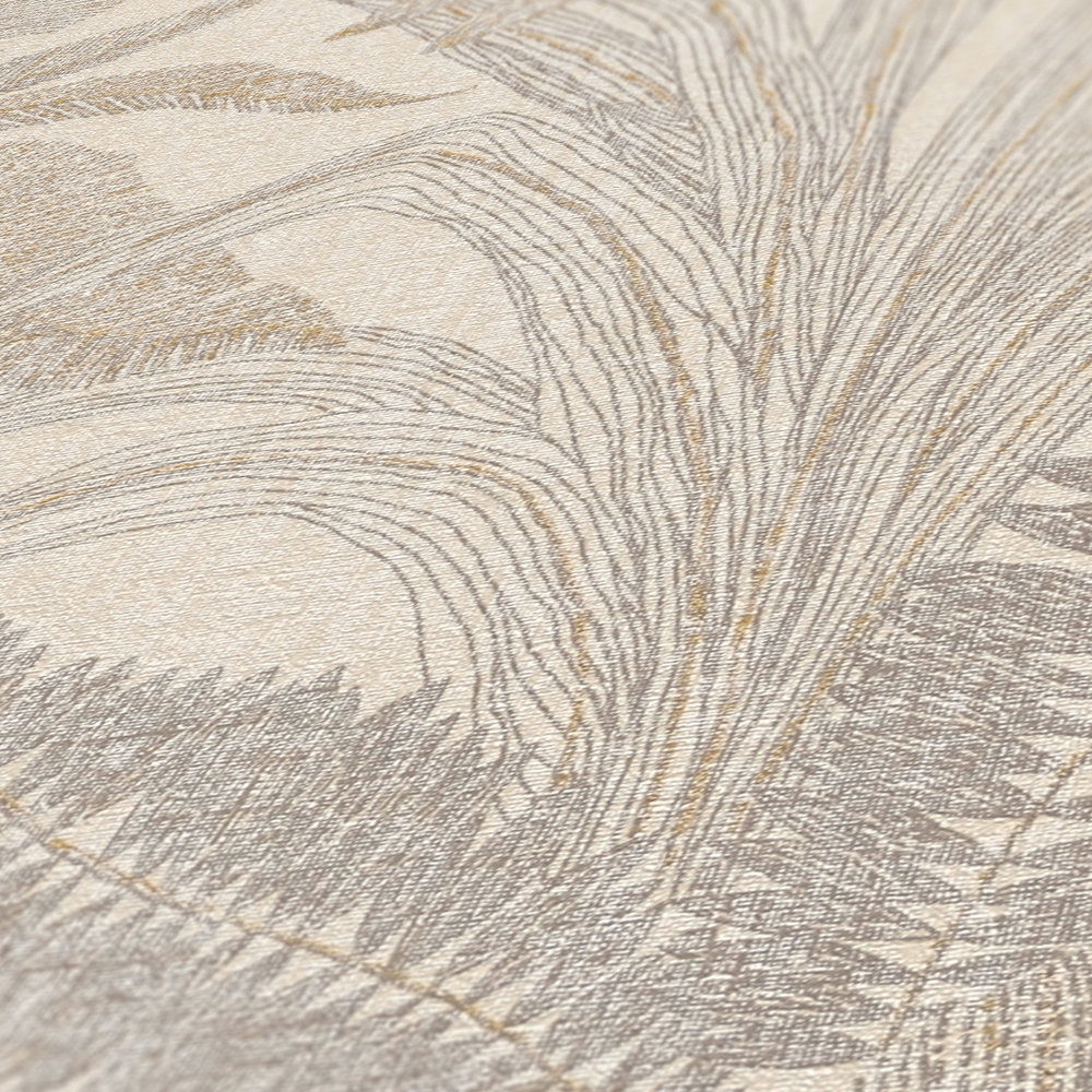             Vliestapete mit großem Blatt Muster leicht strukturiert – Beige, Gold
        