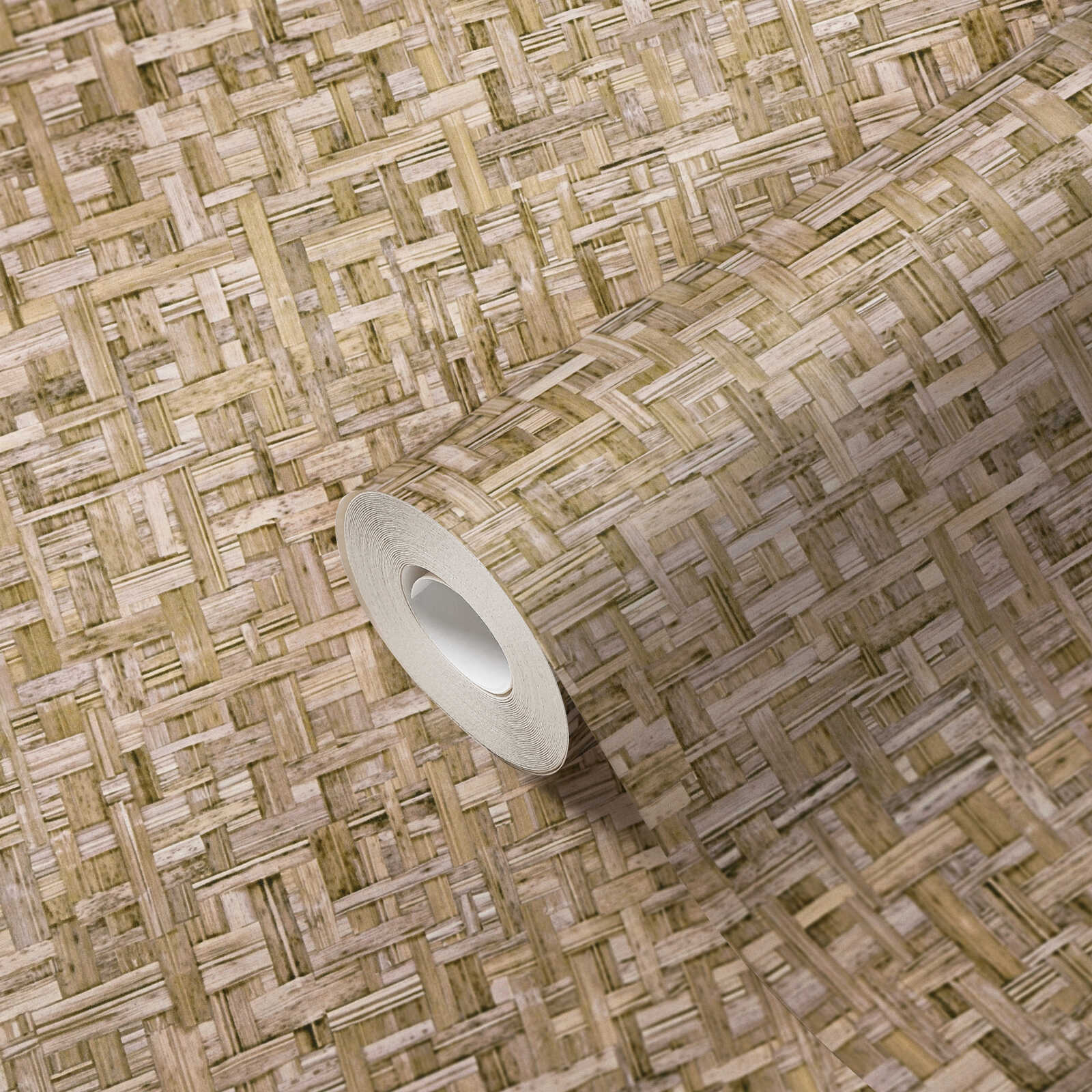             Tapete Hellbraun Holzoptik mit Fasermuster – Braun, Beige
        