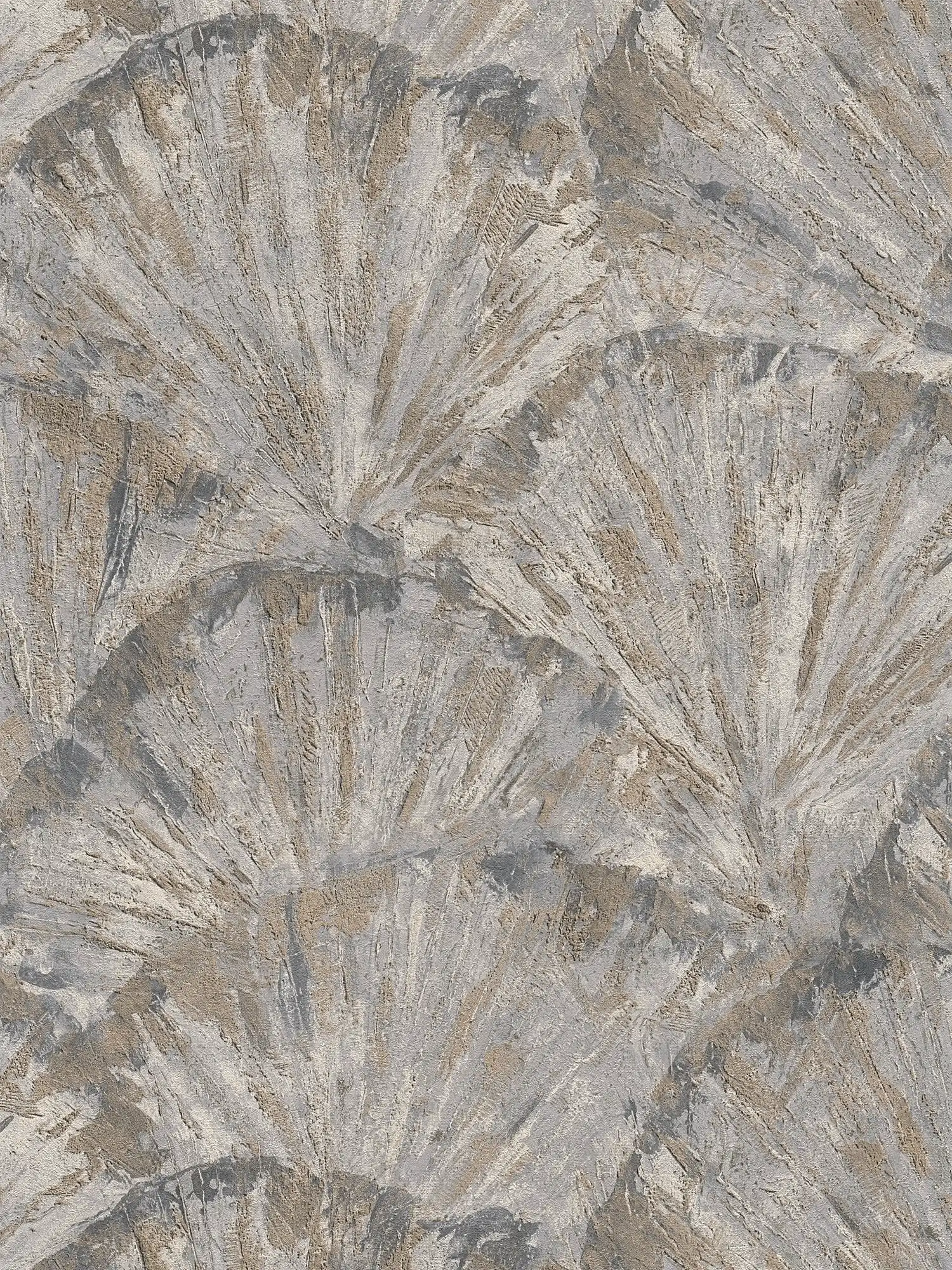         Helle Vliestapete mit fein strukturierter Blattoptik im organischen Stil – Beige, Braun, Metallic
    