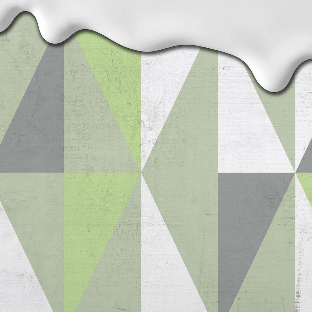             Kreative Fototapete – Vliestapete mit überlaufender Struktur und Retro Geometrie – Grau, Grün
        