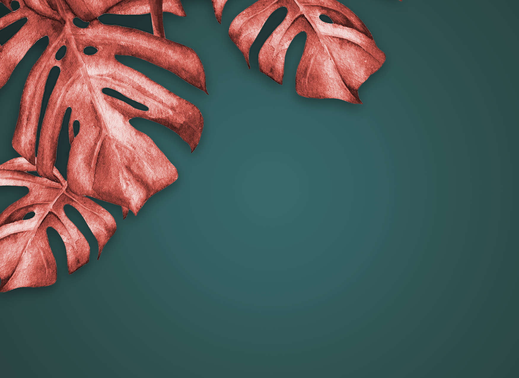             Fototapete mit gezeichneter Palme – Rot, Türkis
        