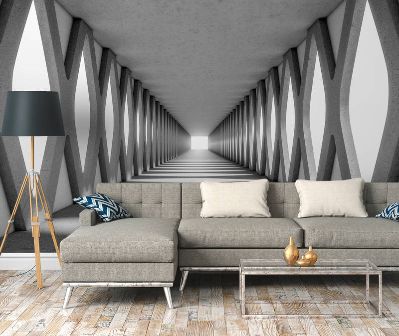             Gang aus Beton mit 3D-Optik – Grau, Weiß
        