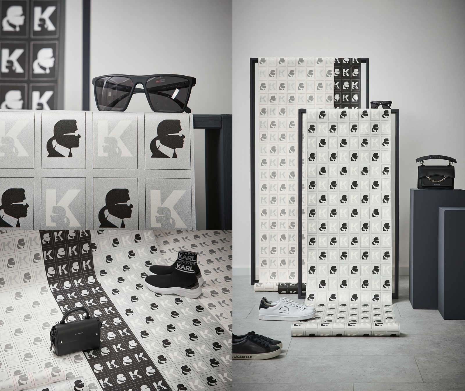             Karl LAGERFELD Vliestapete Emblem-Muster – Metallic, Schwarz
        