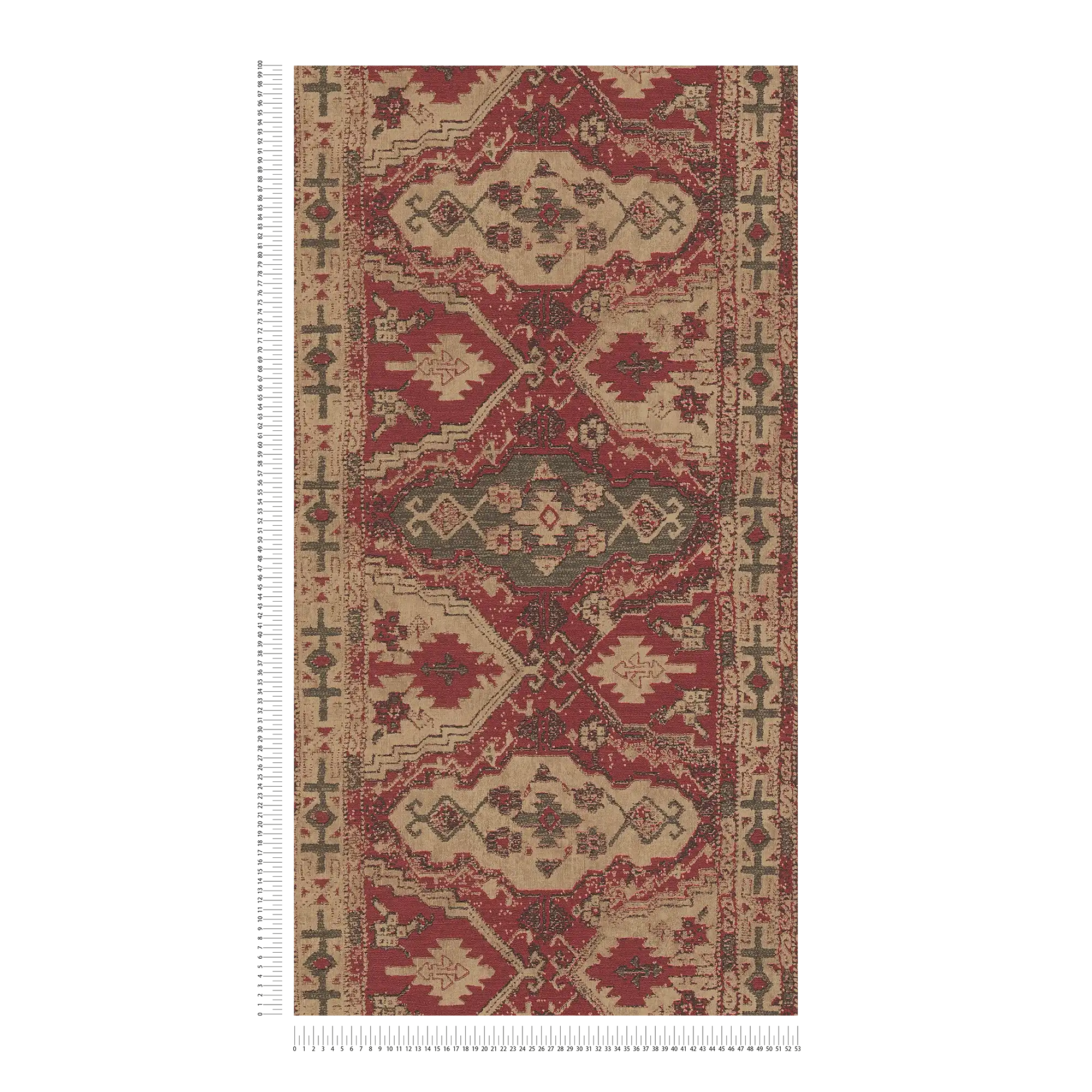             Pattern wallpaper with oriental design - beige, red, black
        