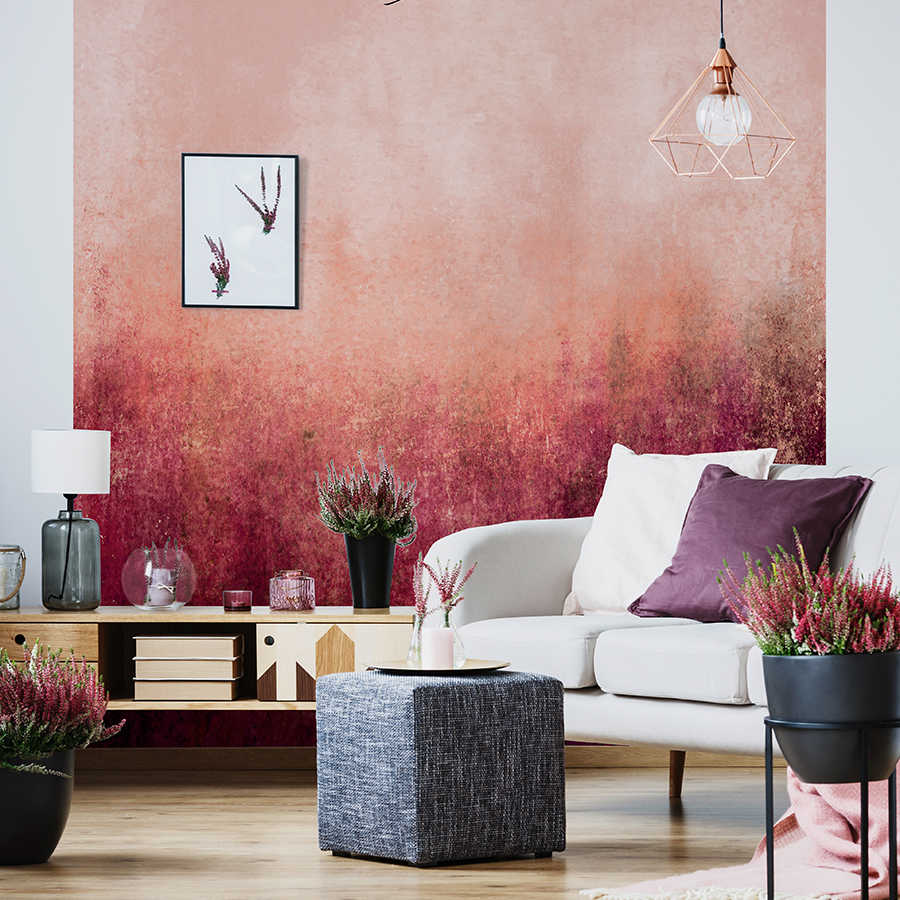 wandgestaltung, wandbild, pflanzen, wohnzimmer, bodenlampe