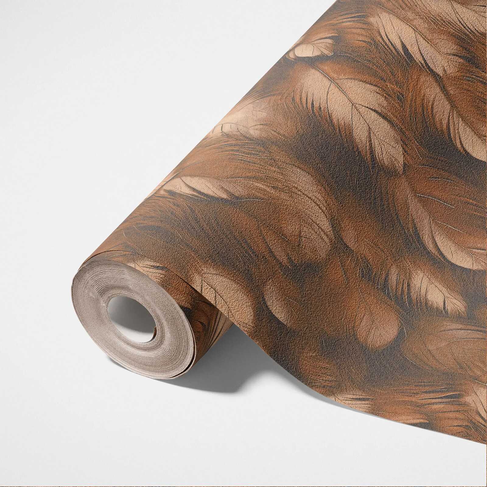             Luxuriöse Vliestapete mit elegantem Feder-Motiv im 3D Look – Kupfer, Orange
        