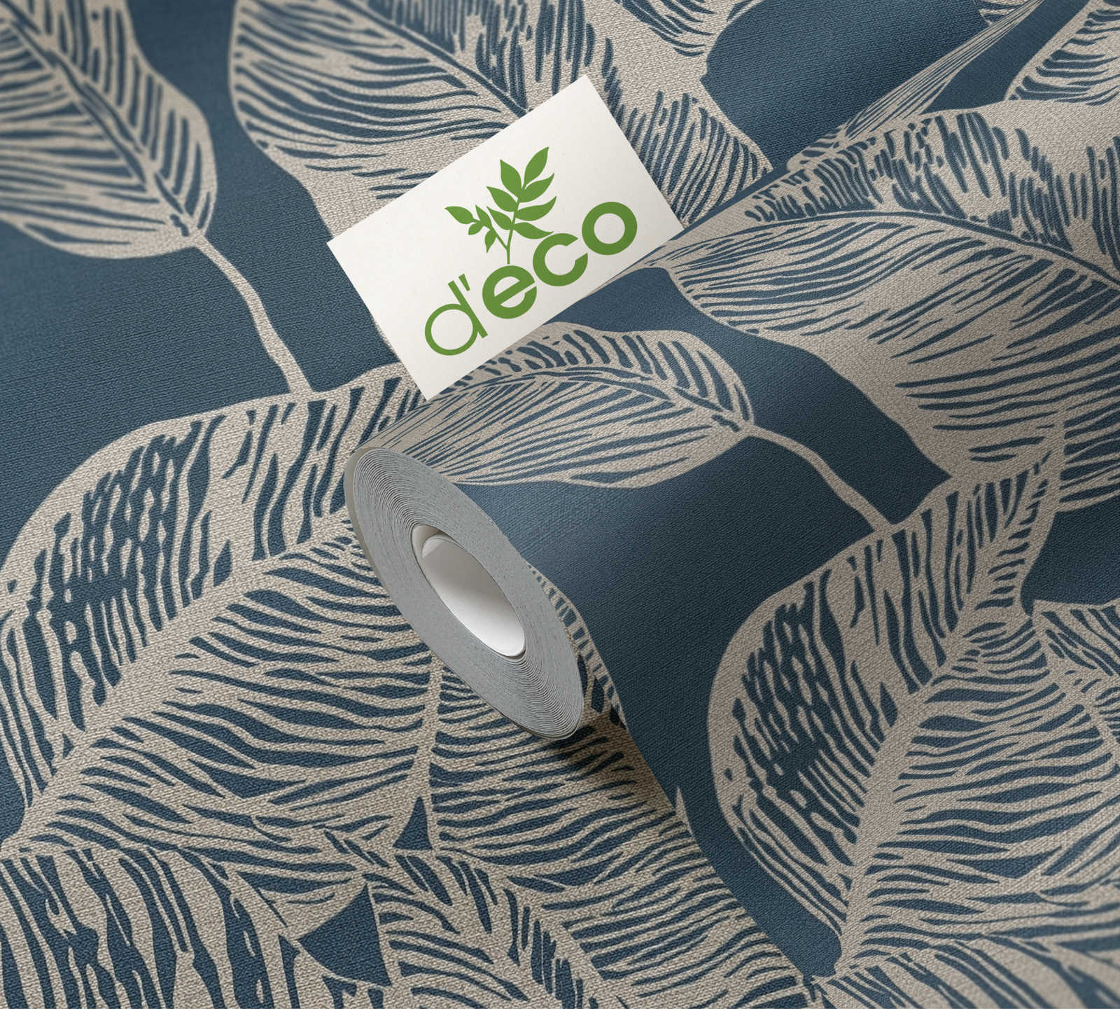             Vliestapete mit Blattmuster PVC-frei – Blau, Braun
        