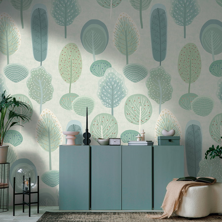  wallpaper,  mural,  pattern,  teal,  trees