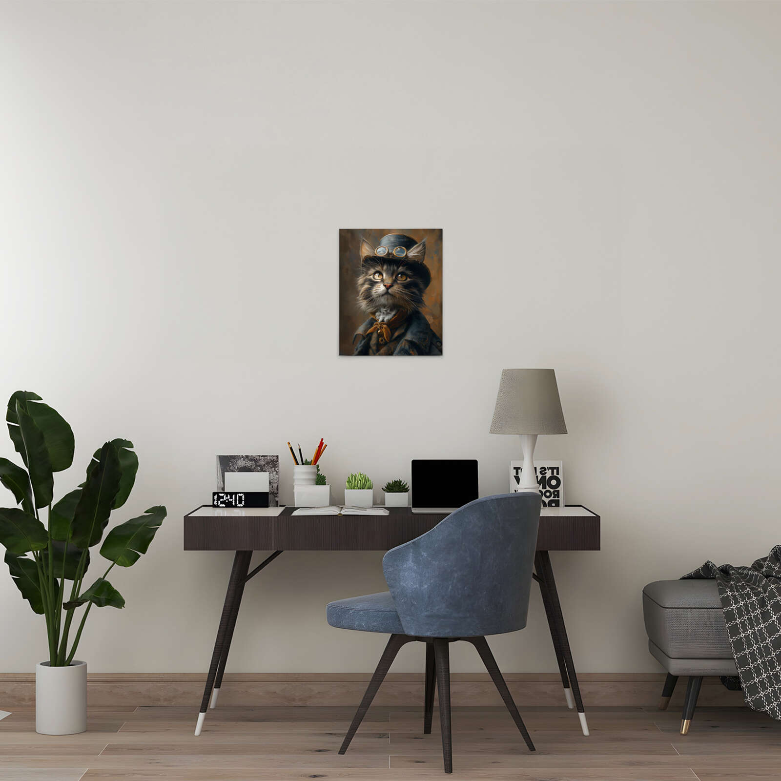             Abenteuerliche Katze - Leinwandbild im Steampunk-Design – 40 x 50 cm - Schwarz, Gold
        