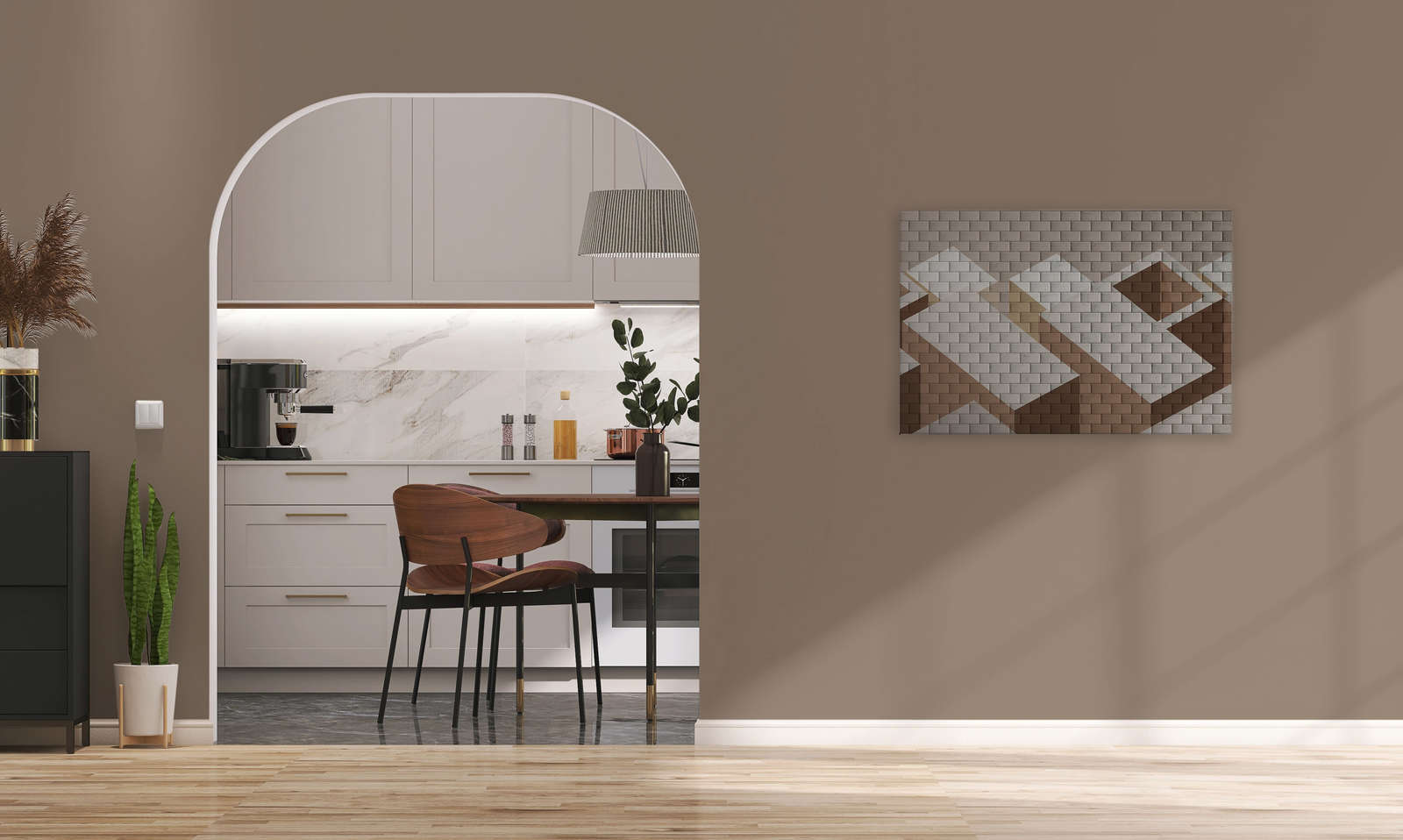             Leinwandbild Ziegelsteinmauer mit Block-Bemalung | beige – 0,90 m x 0,60 m
        