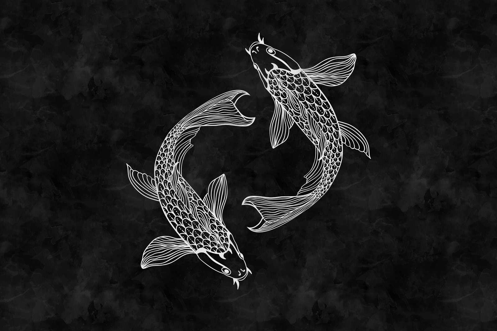 Koi Leinwandbild Schwarz-Weiß im Kreidetafel-Look – 0,90 m x 0,60 m