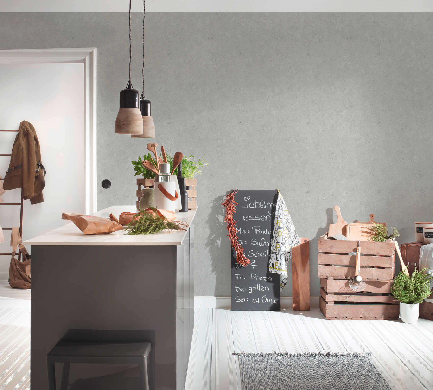 Unitapete mit Putzoptik, detailreich &amp; rustikal – Grau