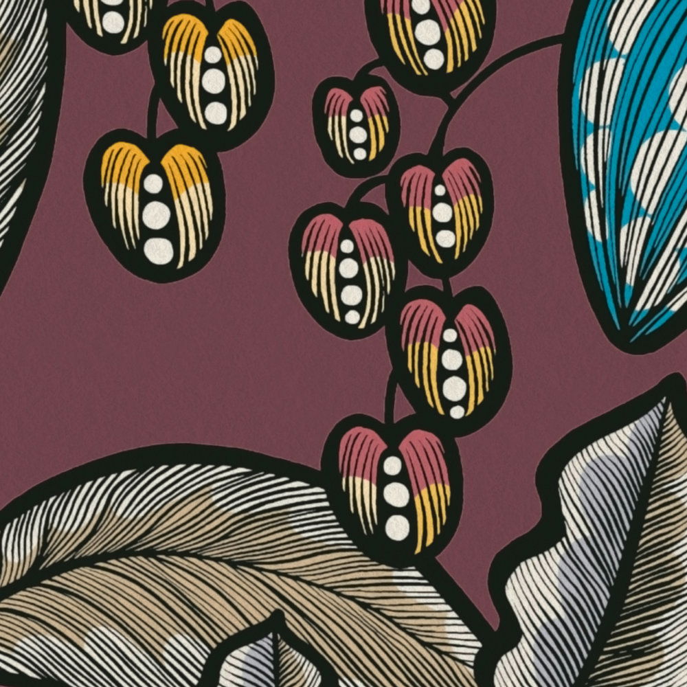             Florale Tapete Lila mit Blätter Print im Scandinavian Stil
        