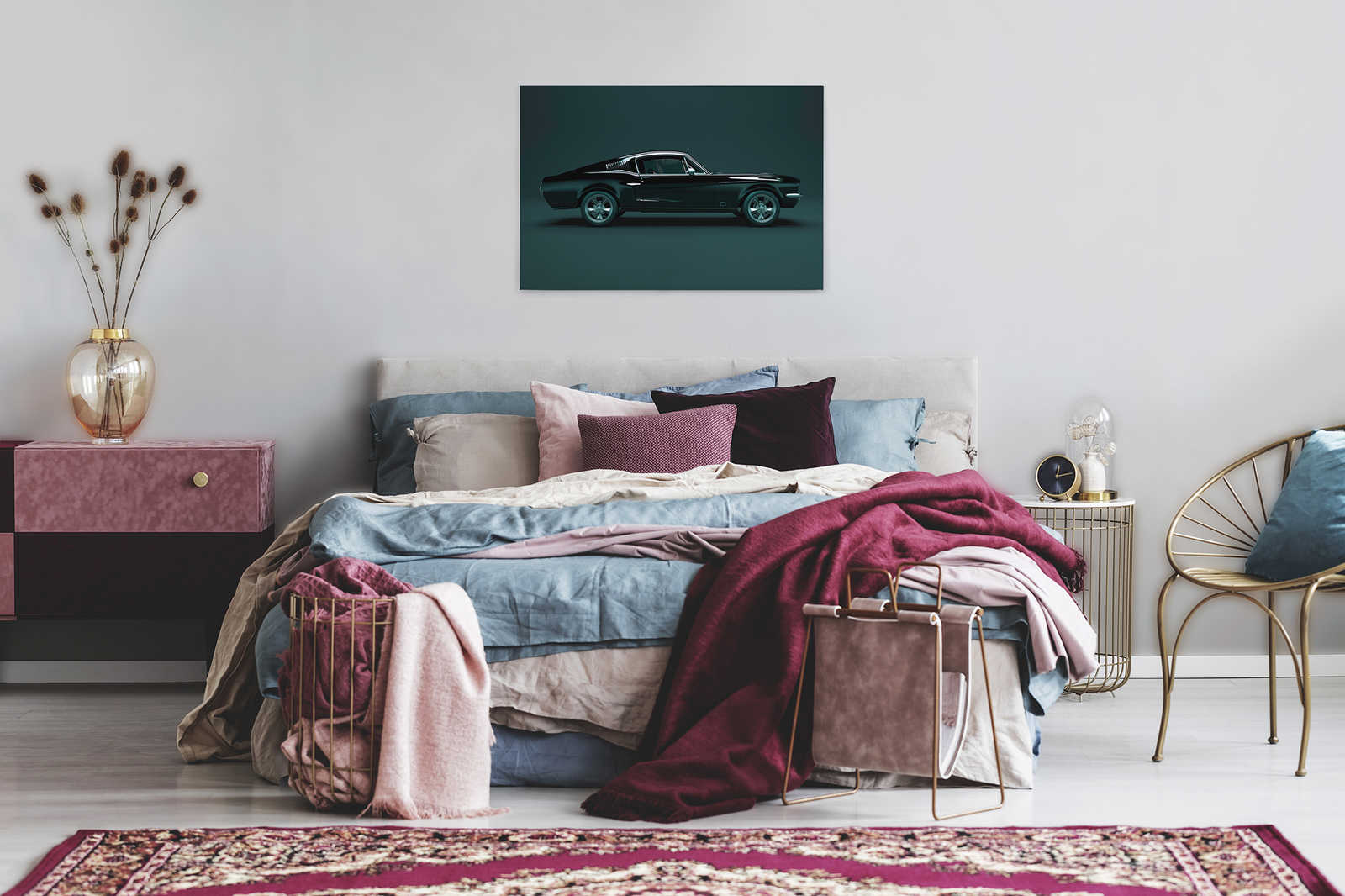 Mustang 1 - Leinwandbild, Seitenansicht Mustang, Vintage – 0,90 m x 0,60 m