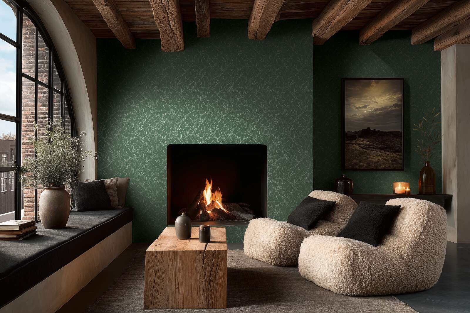 Kamin, Drinnen, Innenarchitektur, Feuerstelle, Dekoration für Zuhause