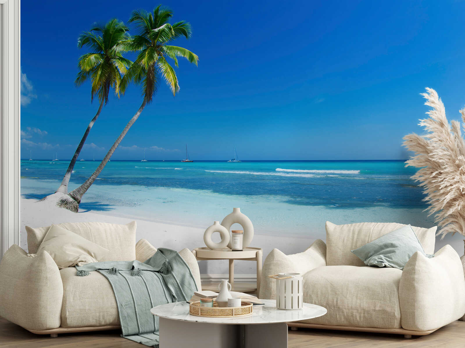 Wandtapete, Strandbild, Palmengruppe, Meer, Himmel