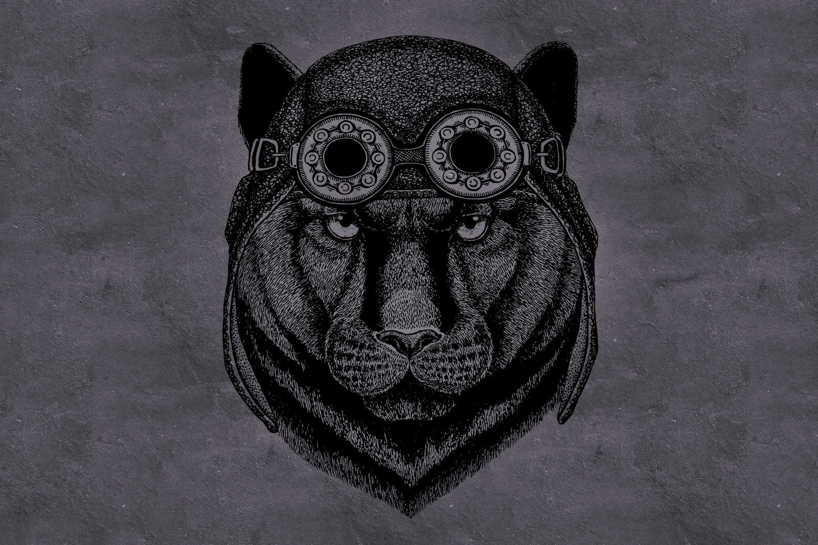             Schwarzes Leinwandbild Panter mit Fliegermütze – 0,90 m x 0,60 m
        