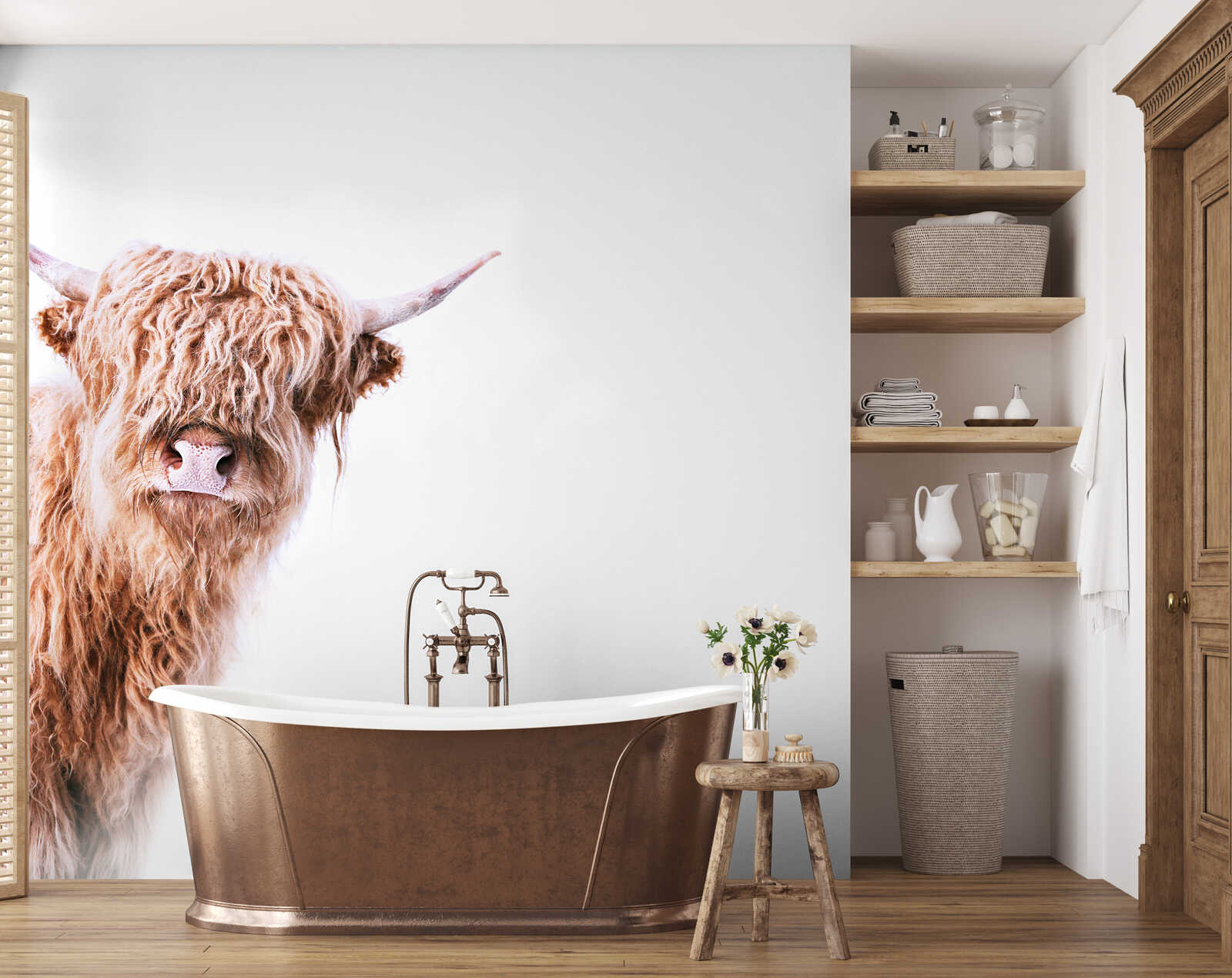 Badezimmer, Badewanne, Kuh-Wandbild, Badezimmerdekoration, Kupferwanne