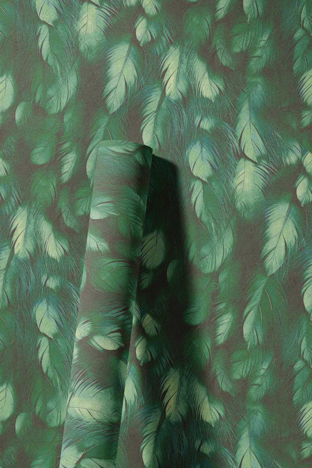             Elegante 3D Feder Design Vliestapete mit glatter Oberfläche – Grün
        