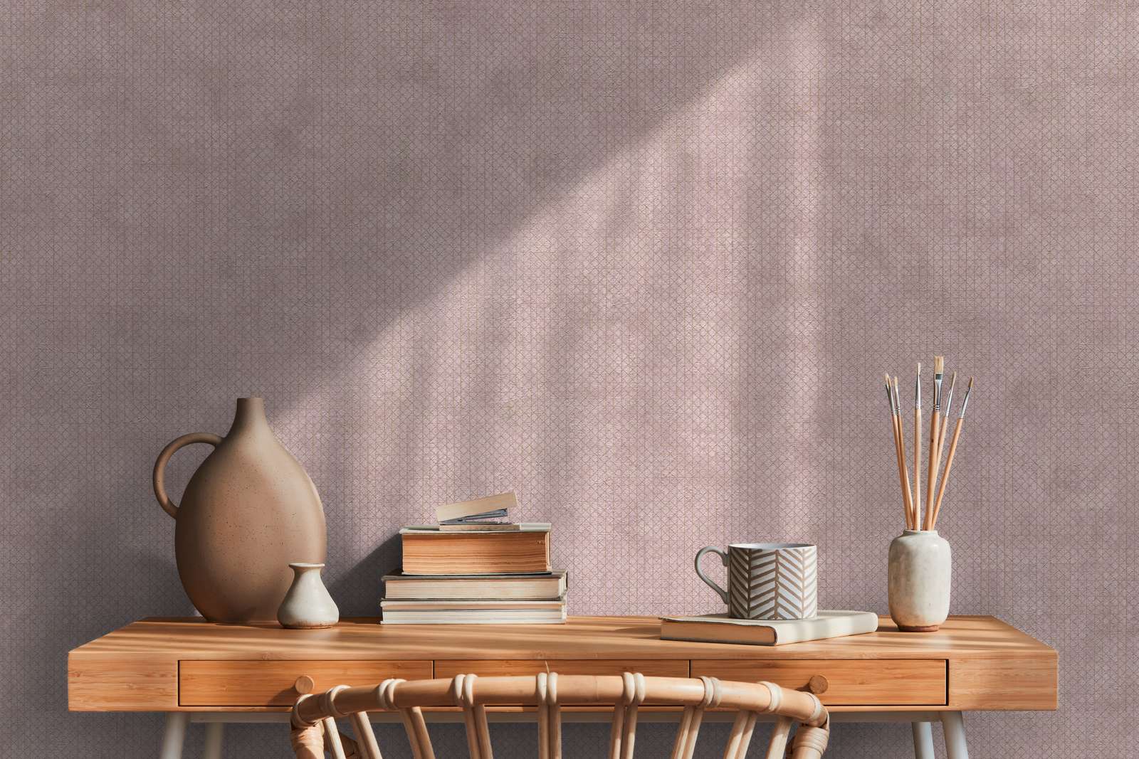             Altrosa Tapete mit Gold-Linienmuster – Metallic, Rosa
        