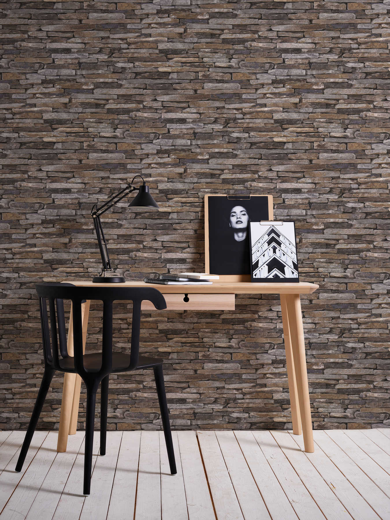 Steintapete mit Trockenmauer &amp; realistischem Naturstein – Braun, Beige, Gelb