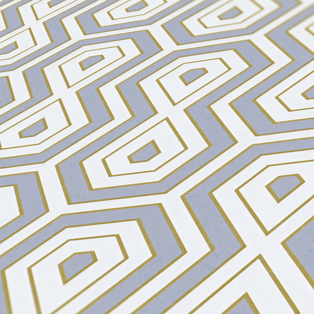 Vliestapete Grau Gold Muster im geometrischen Retro Design