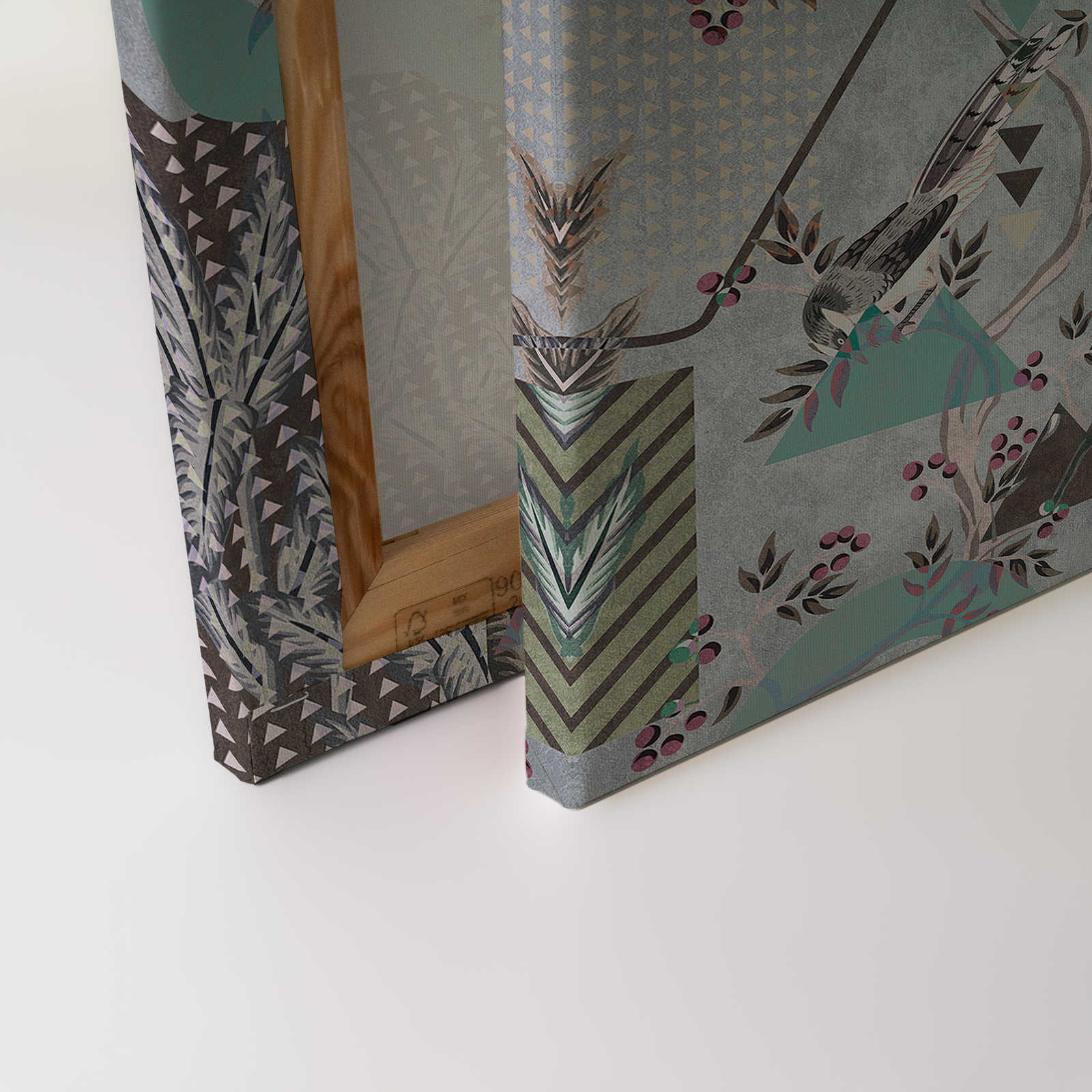 Birds Playground 2 - Vögel Leinwandbild Collage &amp; Mustermix – 0,90 m x 0,60 m