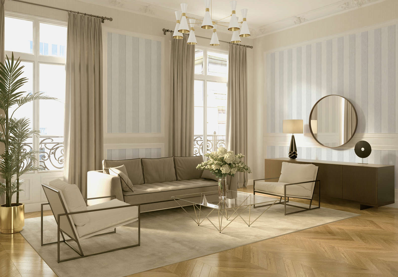             Tapete Struktureffekt-Streifen meliert – Grau, Weiß
        