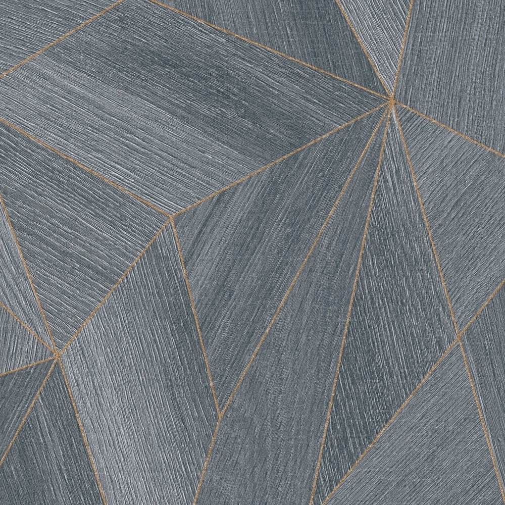 Holztapete geometrisches Muster &amp; Metallic-Effekt – Grau, Schwarz