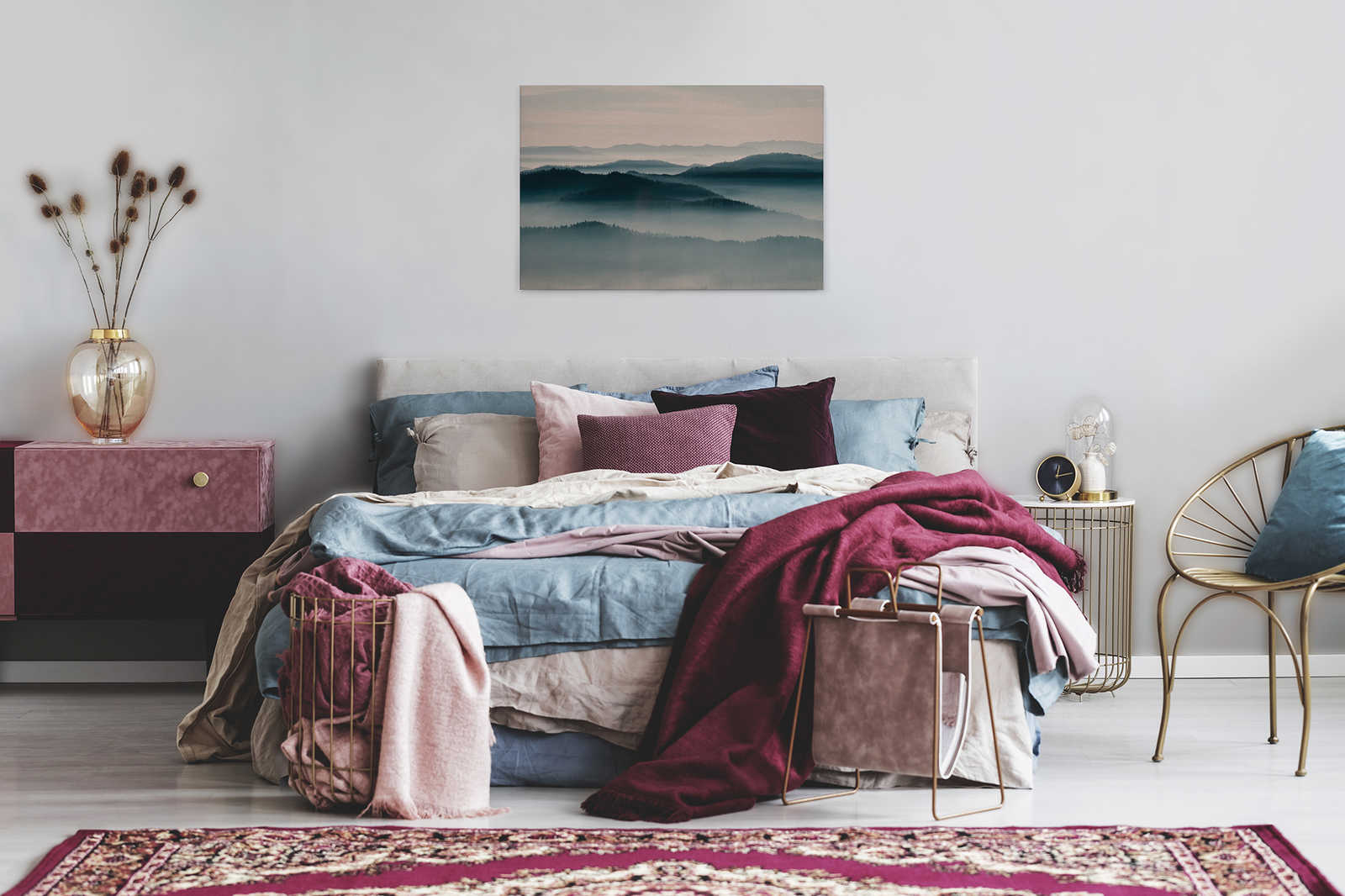 Horizon 1 - Leinwandbild mit Nebel-Landschaft, Natur Sky Line in Pappe Struktur – 0,90 m x 0,60 m