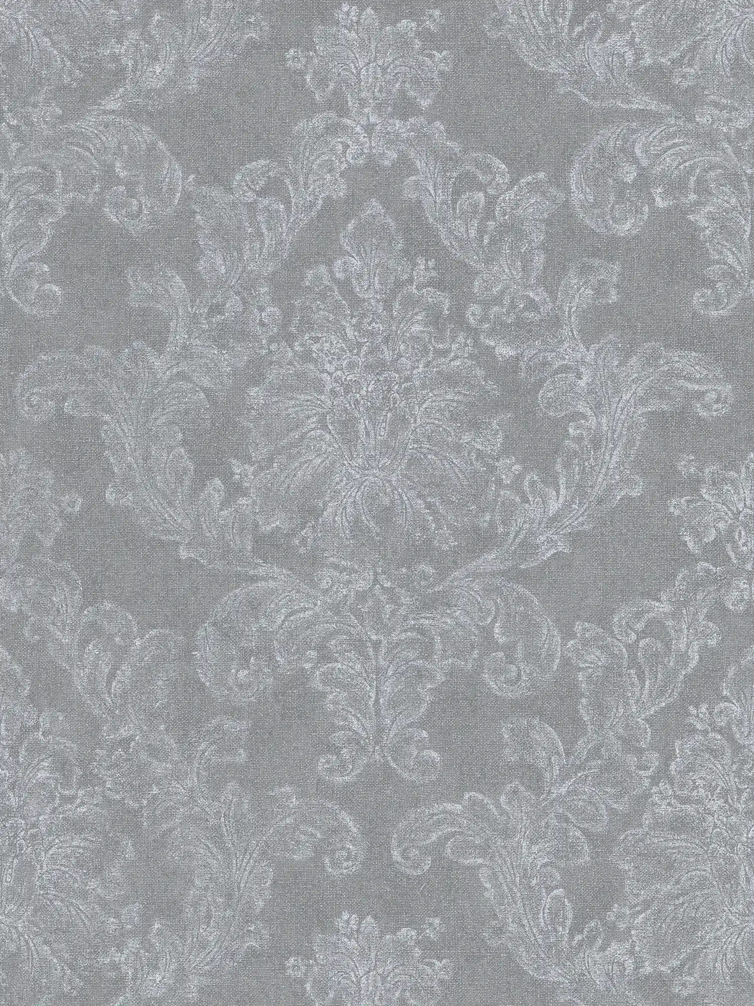         Ornament wallpaper in country style with textile look - grey, white
    