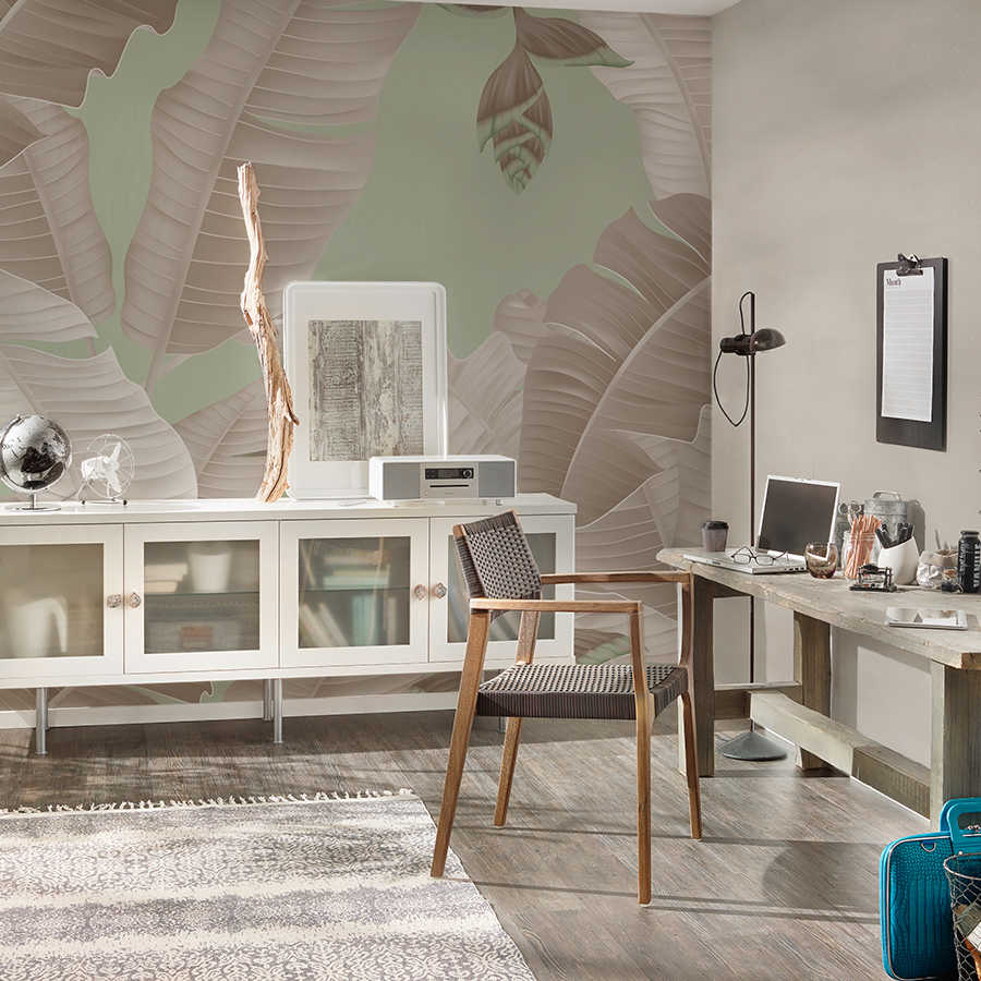         Palmenblätter Fototapete im Grafik Stil – Grün, Grau
    