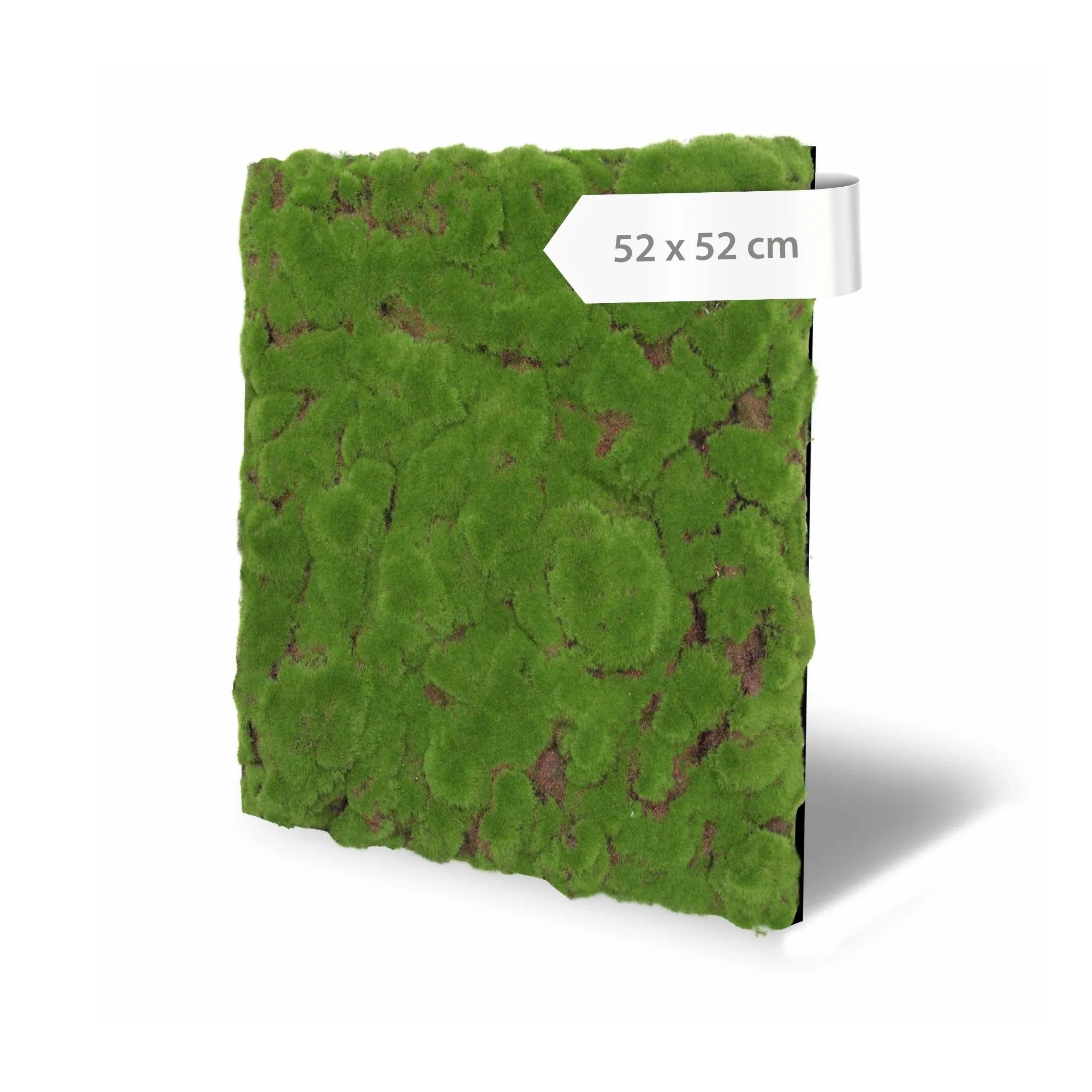 Artificial plant wall panels with a voluminous moss texture in deep forest green, 52 x 52 cm