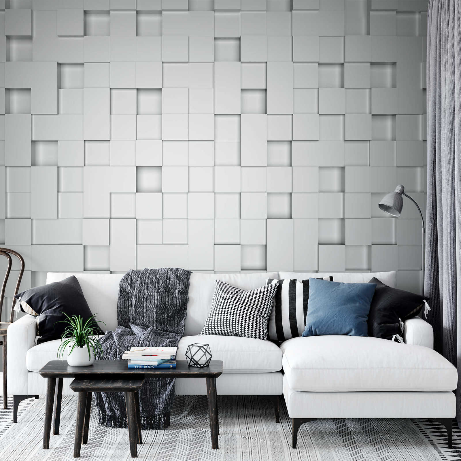             3D Fototapete mit Grafikdesign & Cube Muster – Weiß
        