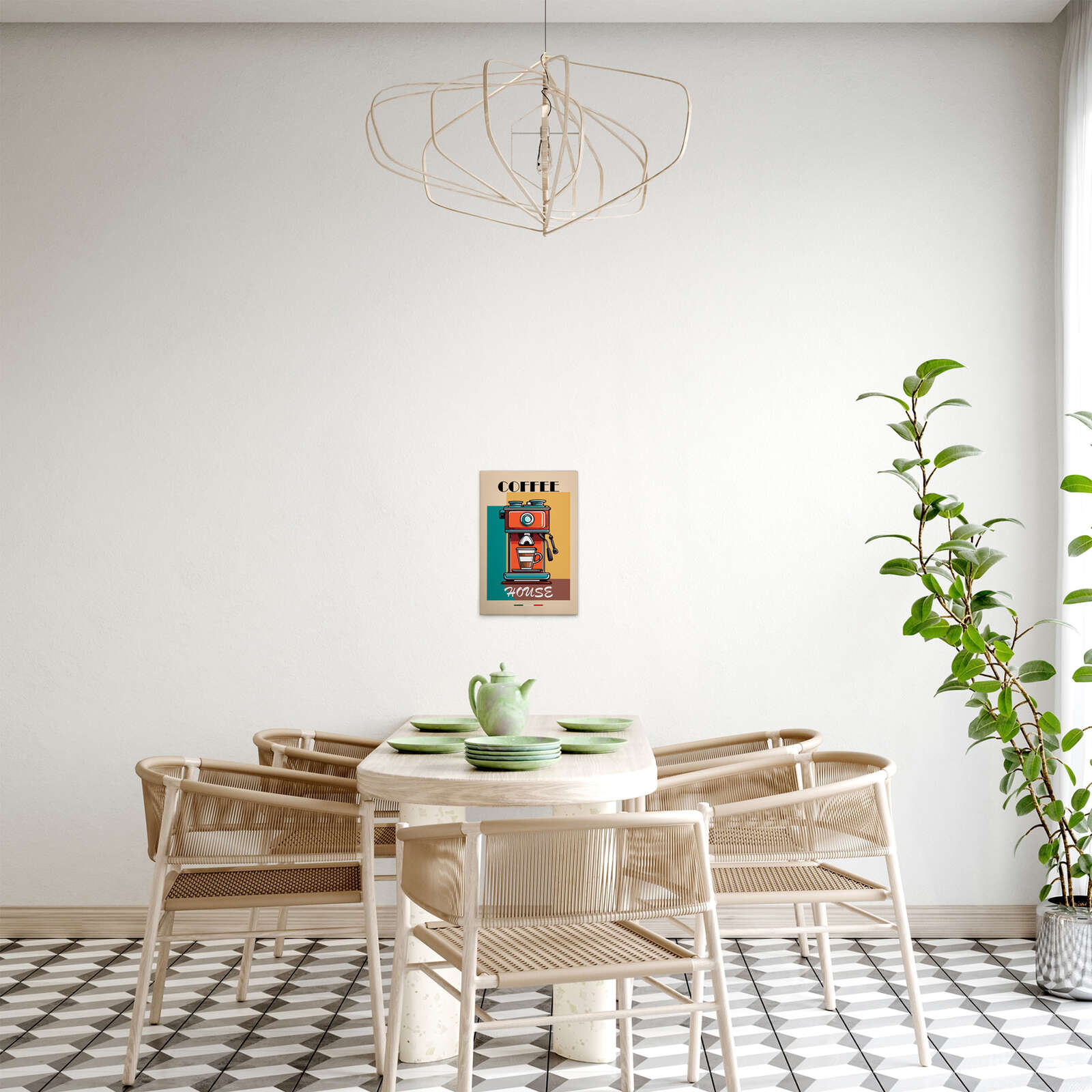             Leinwandbild Coffee House - Retro Kaffeemaschinen Kunstwerk – 30 x 45 cm - Bunt, Beige
        