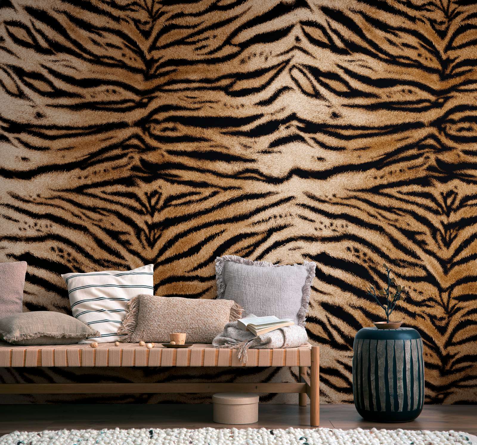Tigerstreifen, Tigerteppich, Wandtapete, Kunstpelz, Dekorationskissen