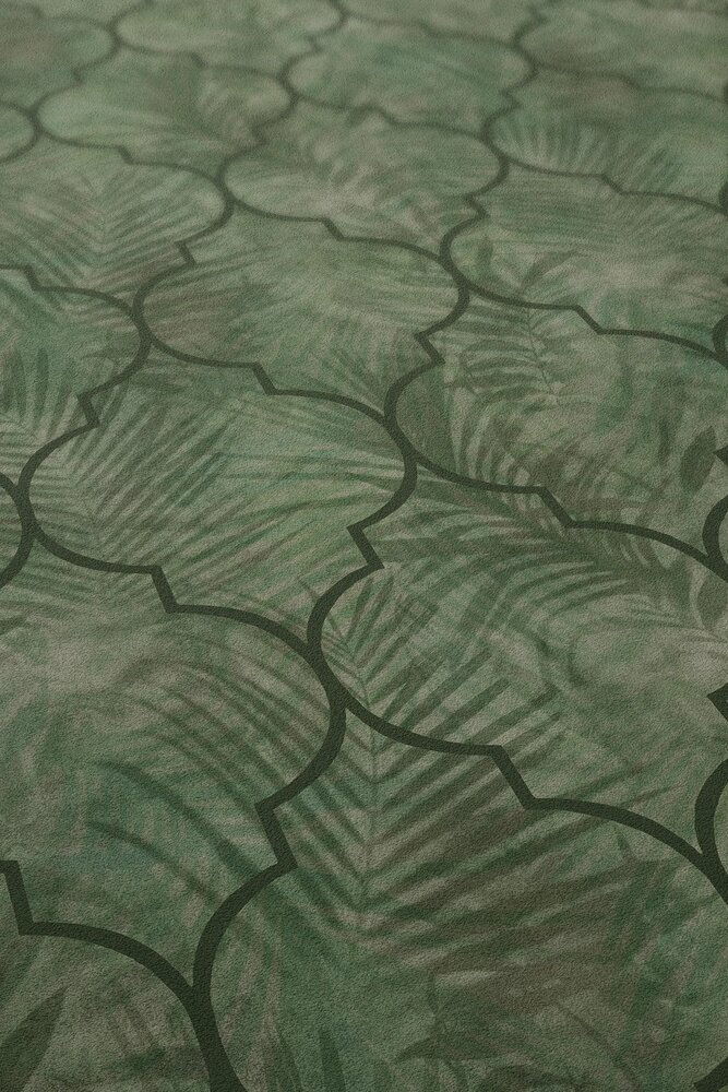             Vliestapete mit Blättermuster auf Fliesenoptik – Grün
        